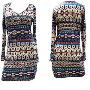 “Pink Owl” Tribal Print Knit Dress (Sz-M)